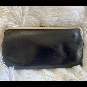 Hobo double framed wallet 100% leather black